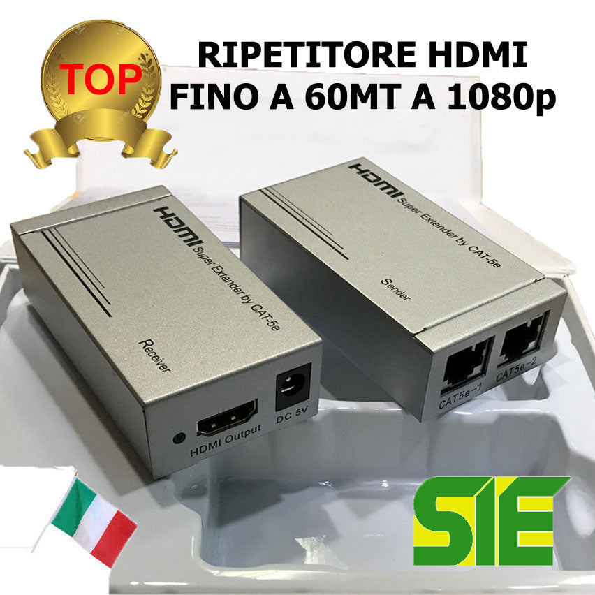 ripetitore HDMI schermato fino a 60 mt 1080p con 2 cavi Cat 5e/6  42/12305